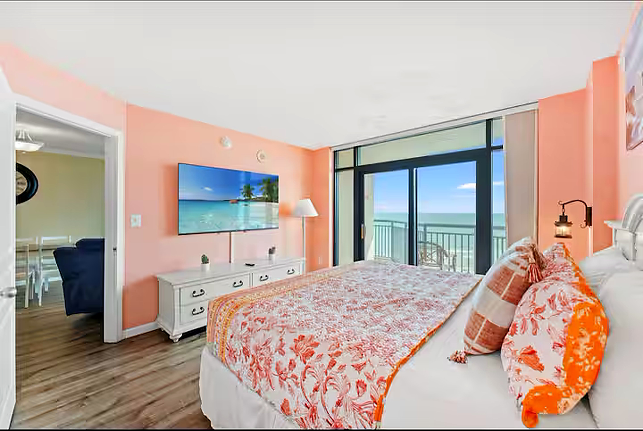 Oceanfront bedroom with balcony access